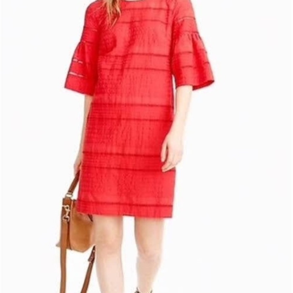 J. Crew Flutter Sleeve Eyelet Shift Dress Red size 2